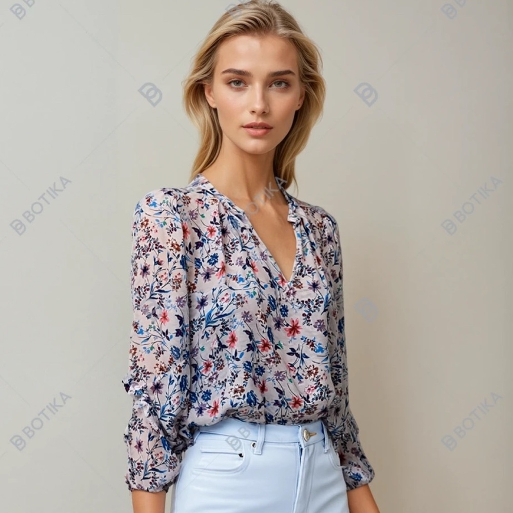 W5 Anthropology Floral Print Blouse - Blue and Red